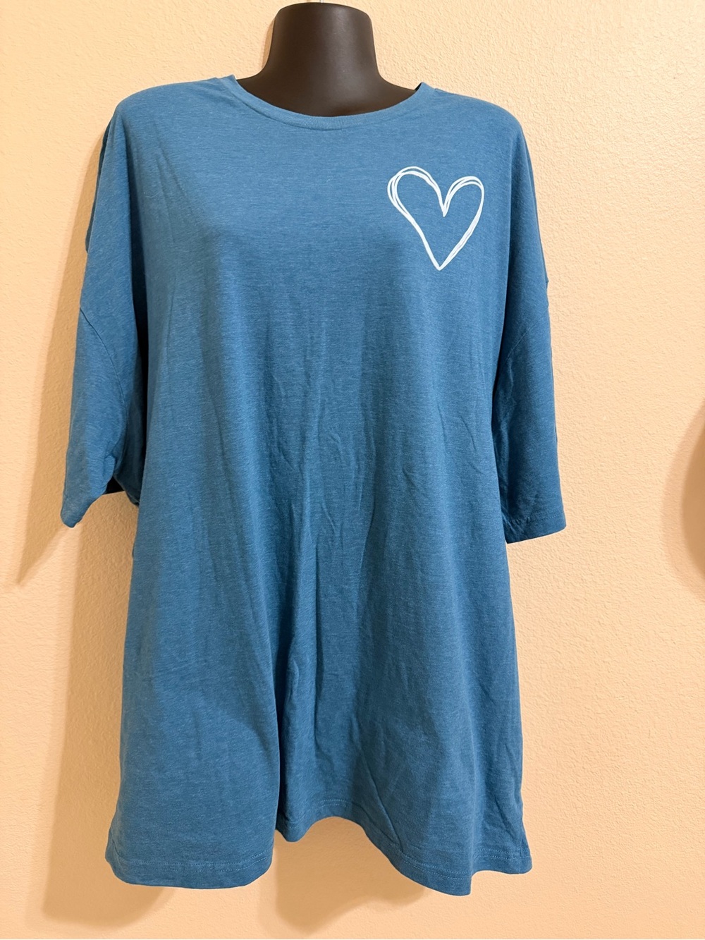 Blue Short-Sleeve Tee with White Heart Graphic